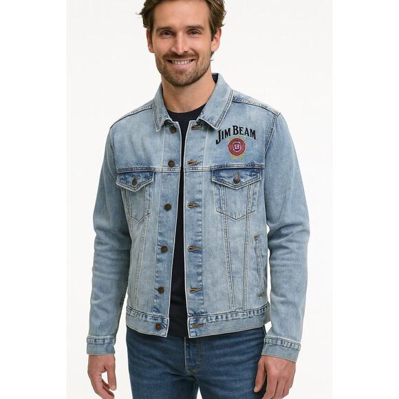 Jim Beam Unisex Medium Wash Denim Button Up Trucker Jean Jacket | NEW!! - Picture 2 of 11